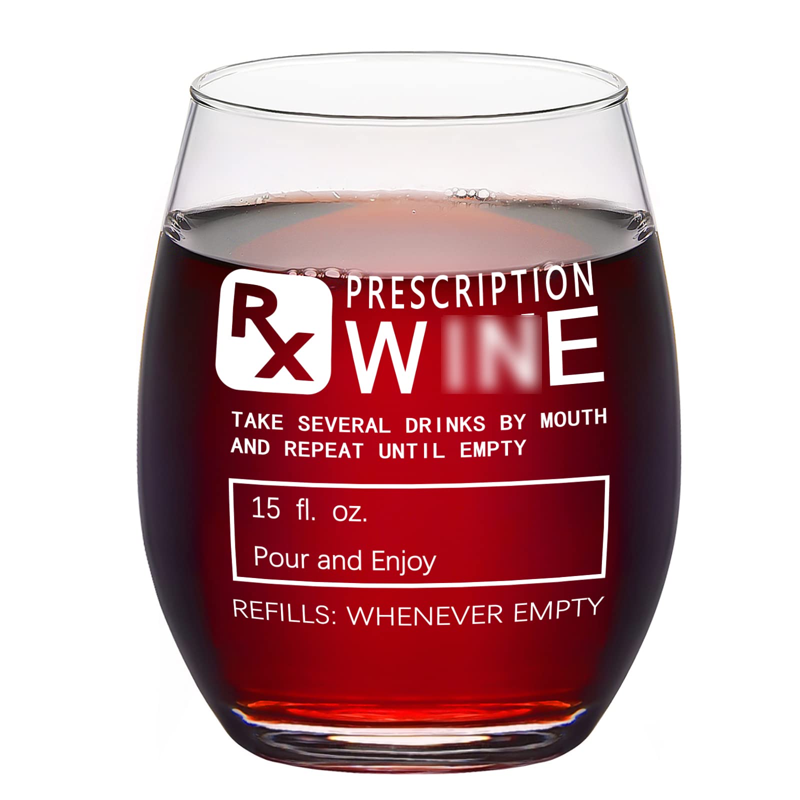 Gtmileo Wine Lover Gift - Funny Prescription Wine Stemless Wine Glass, Gift for Doctors, Nurses, Pharmacy, Pharmacist,Wine Lovers, Friends, Unique Gag Gift for Nurses Day, Birthday, Christmas, 15Oz