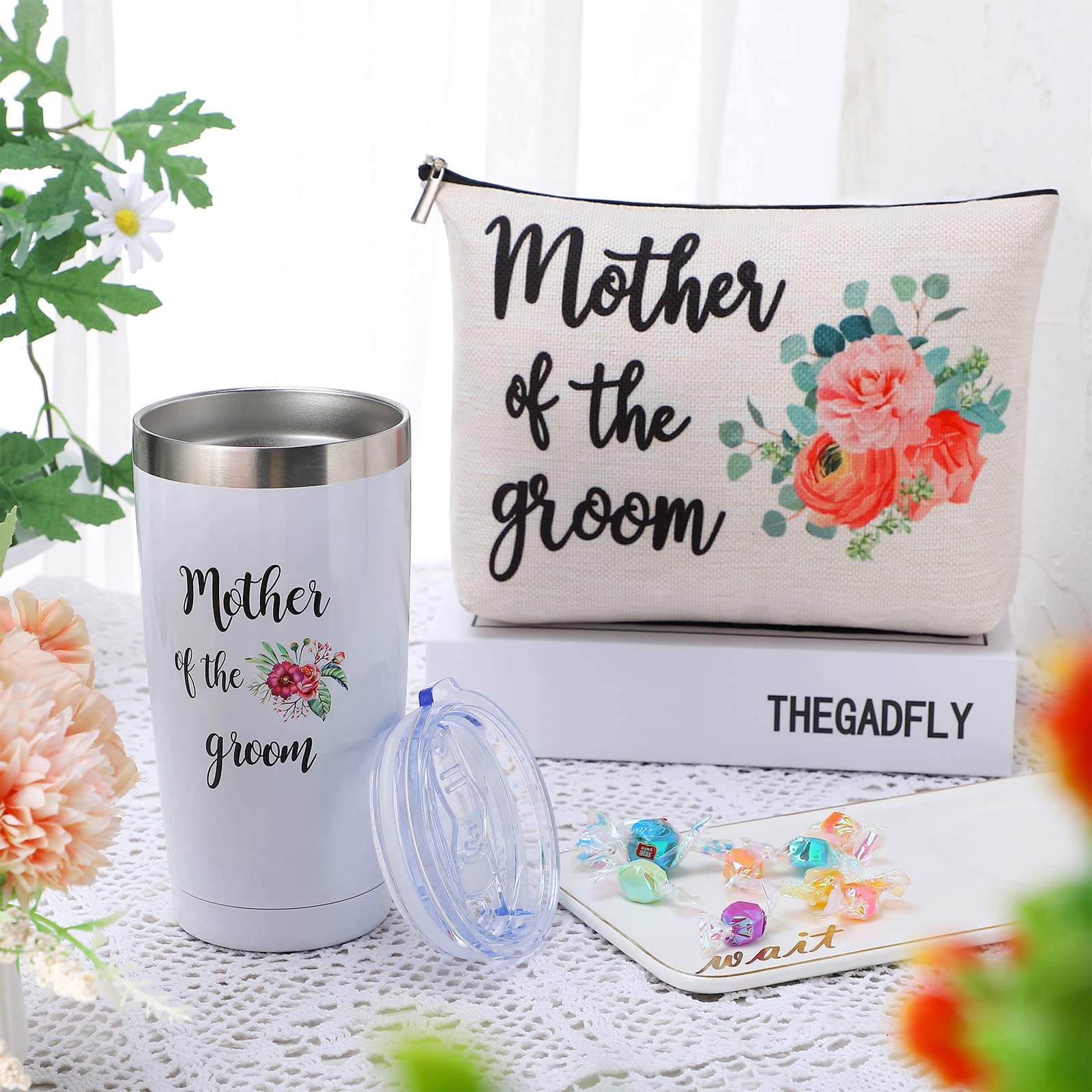 Vesici Mother of the Bride Gift Mother of the Groom Mug Mother of the Bride Makeup Bags Personalized Wedding Gifts for Mom Engagement Announcement Party (White, Mother of The Bride)