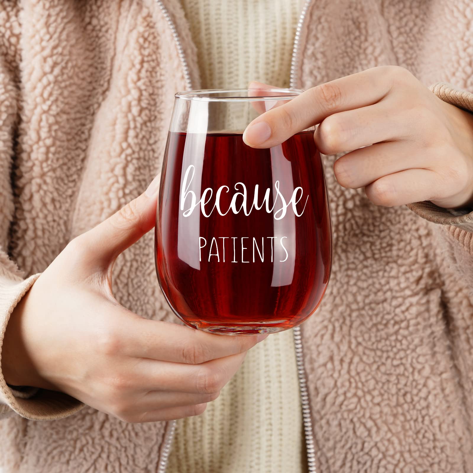 Gtmileo Nurse Gift - Funny Because Patients Stemless Wine Glass, Gift for Nurse Doctors Dentists Psychologist Friends Women Men, Appreciation, Thanks Gift for Nurse's Day, Birthday, Chrismas 15Oz