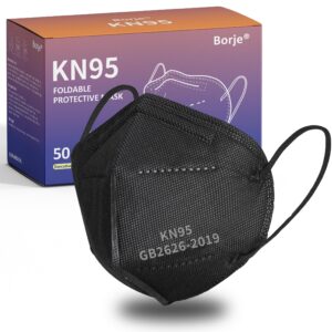 Borje KN95 Face Masks 50 Pcs, Individually Wrapped, 5-Ply Protection Black KN95 Mask, Disposable Face Masks for Adults