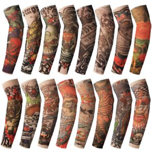 jecery 16 pcs temporary tattoo sleeve for kids, fake slip on arm sunscreen sleeves, uv sun protection cooling arm sleeves for kid child