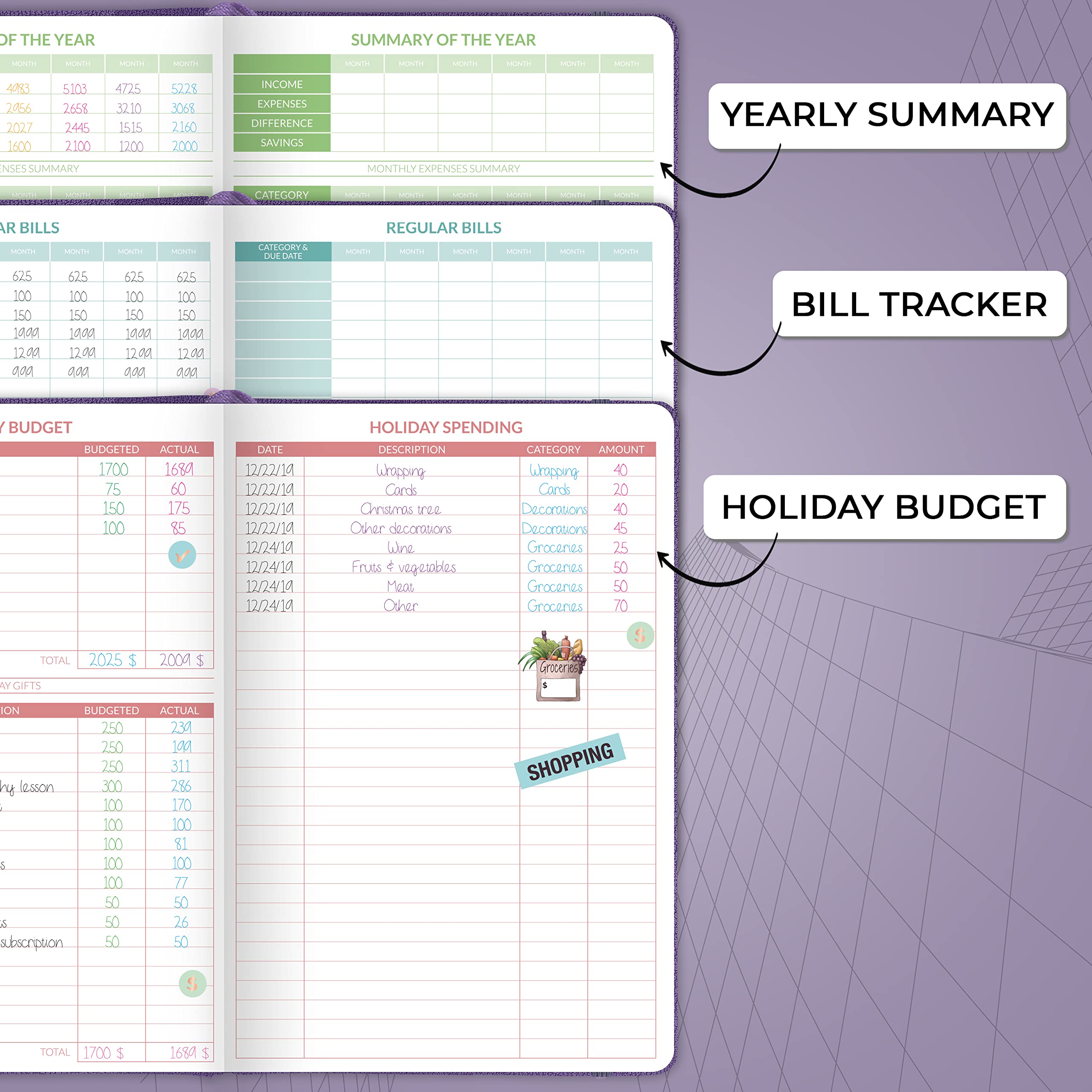 Skyline Budget Planner – Undated Monthly Budgeting Book & Money Expense Tracker – Financial Notebook to Track Personal & Household Finances – Simple Budget Journal – A5 Size, Hardcover (Purple)