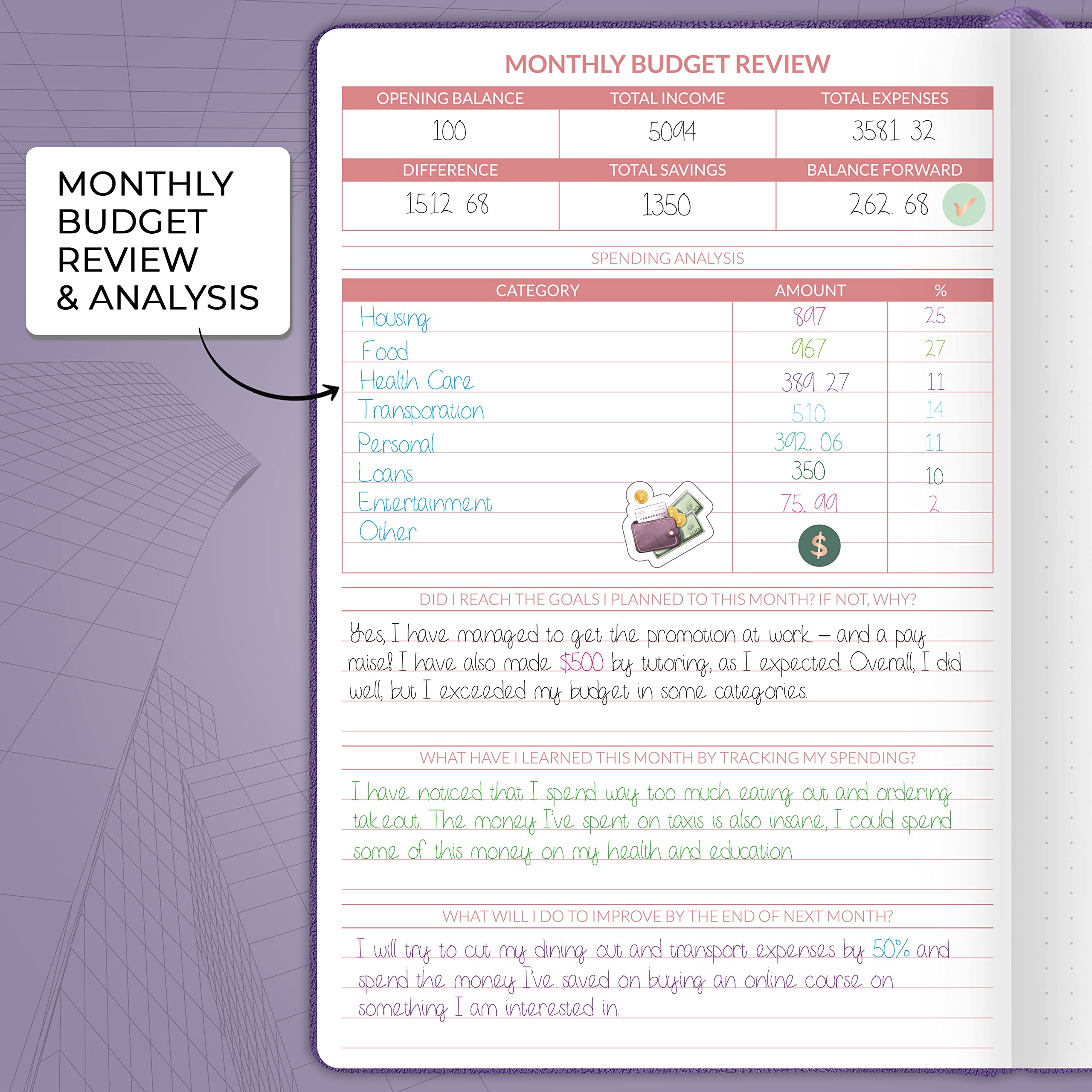 Skyline Budget Planner – Undated Monthly Budgeting Book & Money Expense Tracker – Financial Notebook to Track Personal & Household Finances – Simple Budget Journal – A5 Size, Hardcover (Purple)