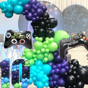 d-bupu video game balloon garland kit for birthday,tiffany blue black purple green balloons with game foil balloons arch for game party supplies gamer decorations