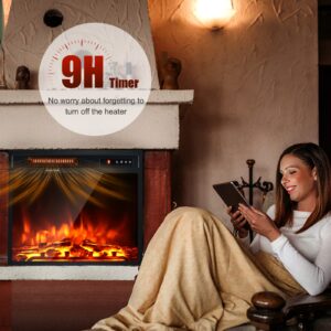 GOFLAME 18" Recessed Electric Fireplace, 1500W Insert Heater with Touch Screen, Remote Control & 9H Timer, Freestanding/Embedded Fireplace with 5-Level Flame Brightness and Overheat Protection