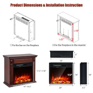 GOFLAME 18" Recessed Electric Fireplace, 1500W Insert Heater with Touch Screen, Remote Control & 9H Timer, Freestanding/Embedded Fireplace with 5-Level Flame Brightness and Overheat Protection