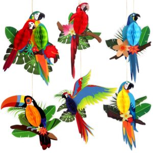 katchon, tropical birds honeycomb cutouts - big, pack of 6 | luau party decorations | tropical party decorations, hawaiian party decorations, rainforest decorations | jungle decorations, tiki party