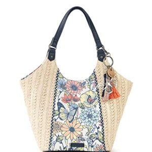 Sakroots Roma Straw Small Shopper, Multi in Bloom