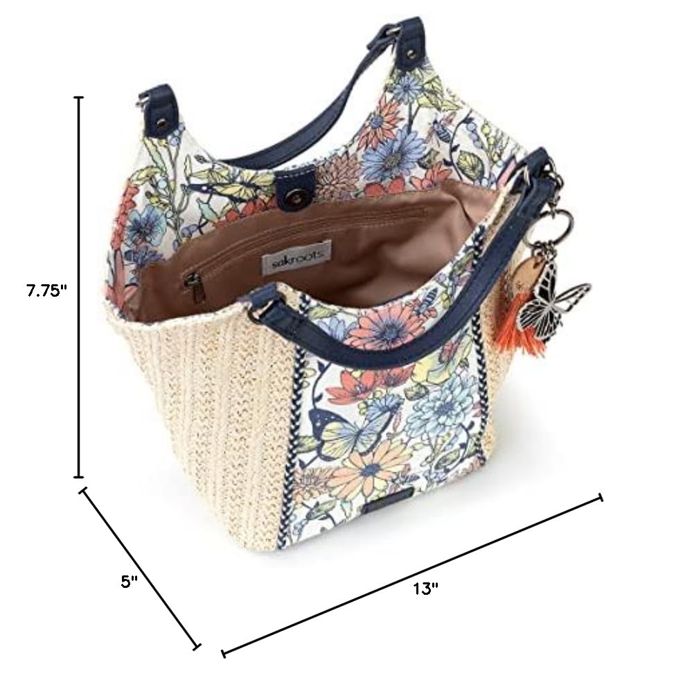 Sakroots Roma Straw Small Shopper, Multi in Bloom