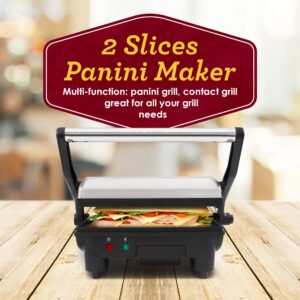 Elite Gourmet EPN-2976# 2-in-1 Nonstick Panini Press & Indoor Grill, Opens 180-Degree Gourmet Sandwich Maker, Floating Hinge Fits All Foods, Contact Grill with Removable Grease Tray