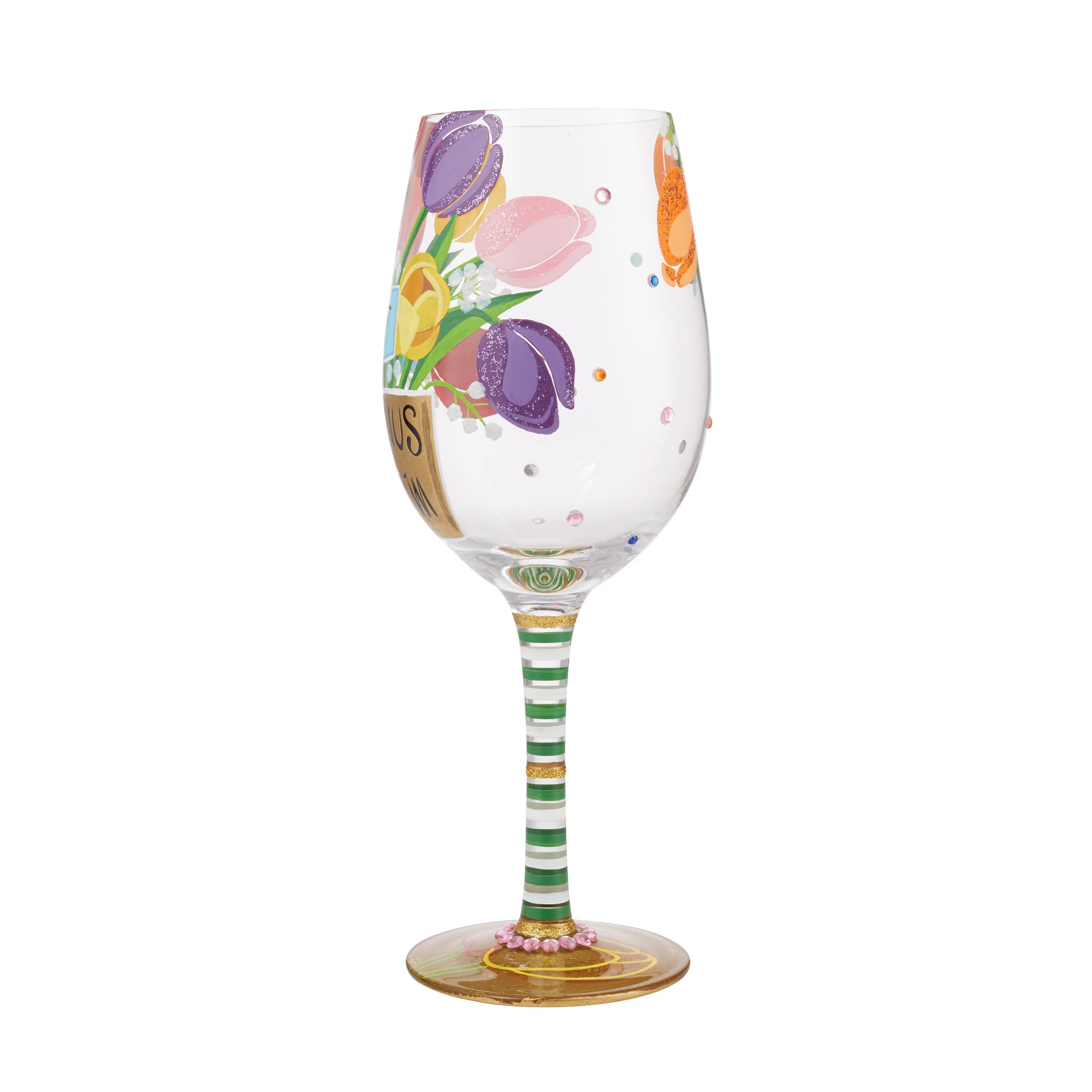 Enesco Designs by Lolita Best Bonus Mom Hand-Painted Artisan Wine Glass, 15 Ounce, Multicolor