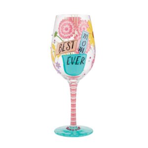 enesco designs by lolita best mom ever hand-painted artisan wine glass, 15 ounce, multicolor