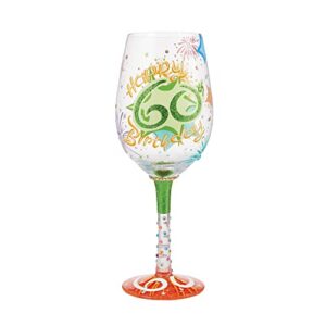 enesco designs by lolita happy 60th birthday hand-painted artisan wine glass, 1 count (pack of 1), multicolor