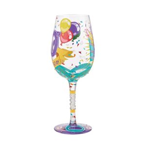 Enesco Designs by Lolita Happy 50th Birthday Hand-Painted Artisan Wine Glass, 1 Count (Pack of 1), Multicolor