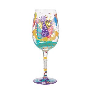 Enesco Designs by Lolita Happy 50th Birthday Hand-Painted Artisan Wine Glass, 1 Count (Pack of 1), Multicolor