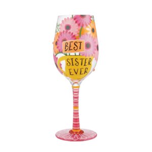 enesco designs by lolita best sister ever hand-painted artisan wine glass, 15 ounce, multicolor