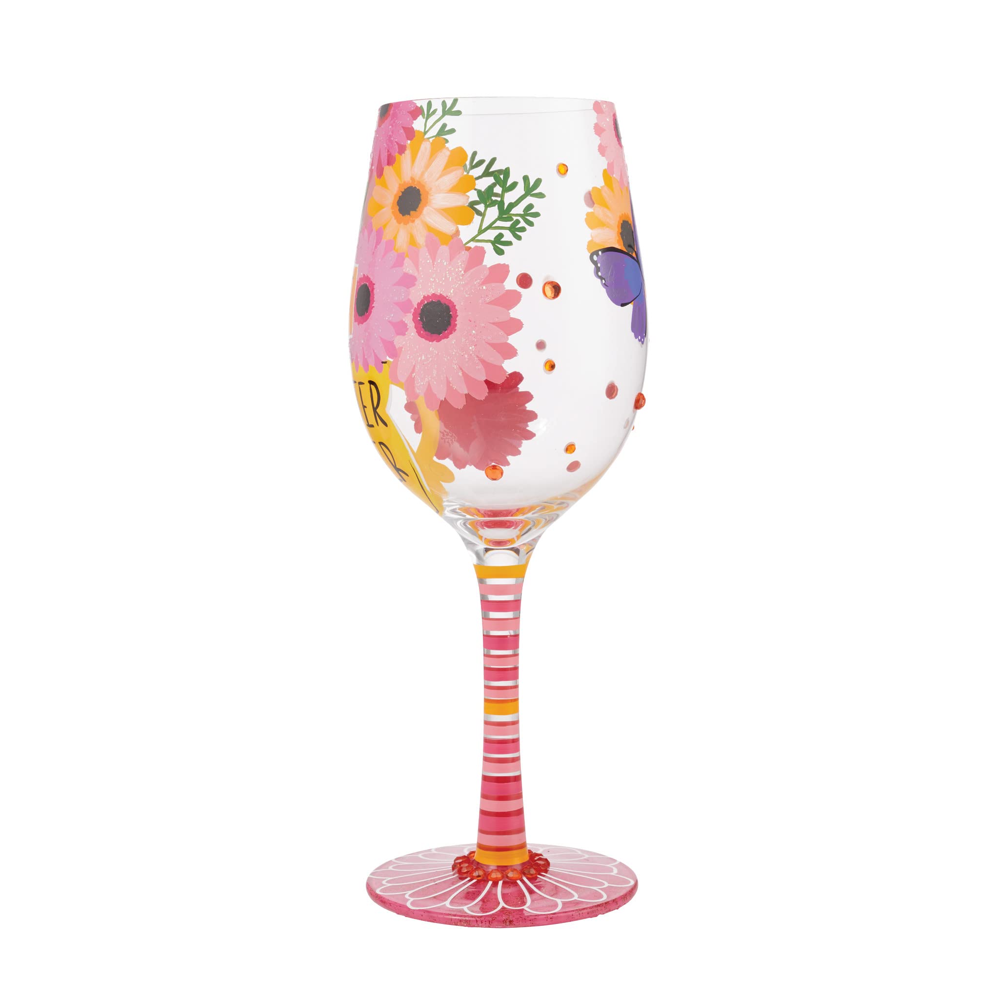 Enesco Designs by Lolita Best Sister Ever Hand-Painted Artisan Wine Glass, 15 Ounce, Multicolor