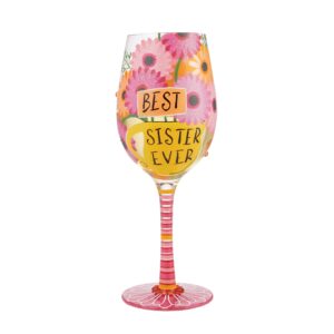 Enesco Designs by Lolita Best Sister Ever Hand-Painted Artisan Wine Glass, 15 Ounce, Multicolor