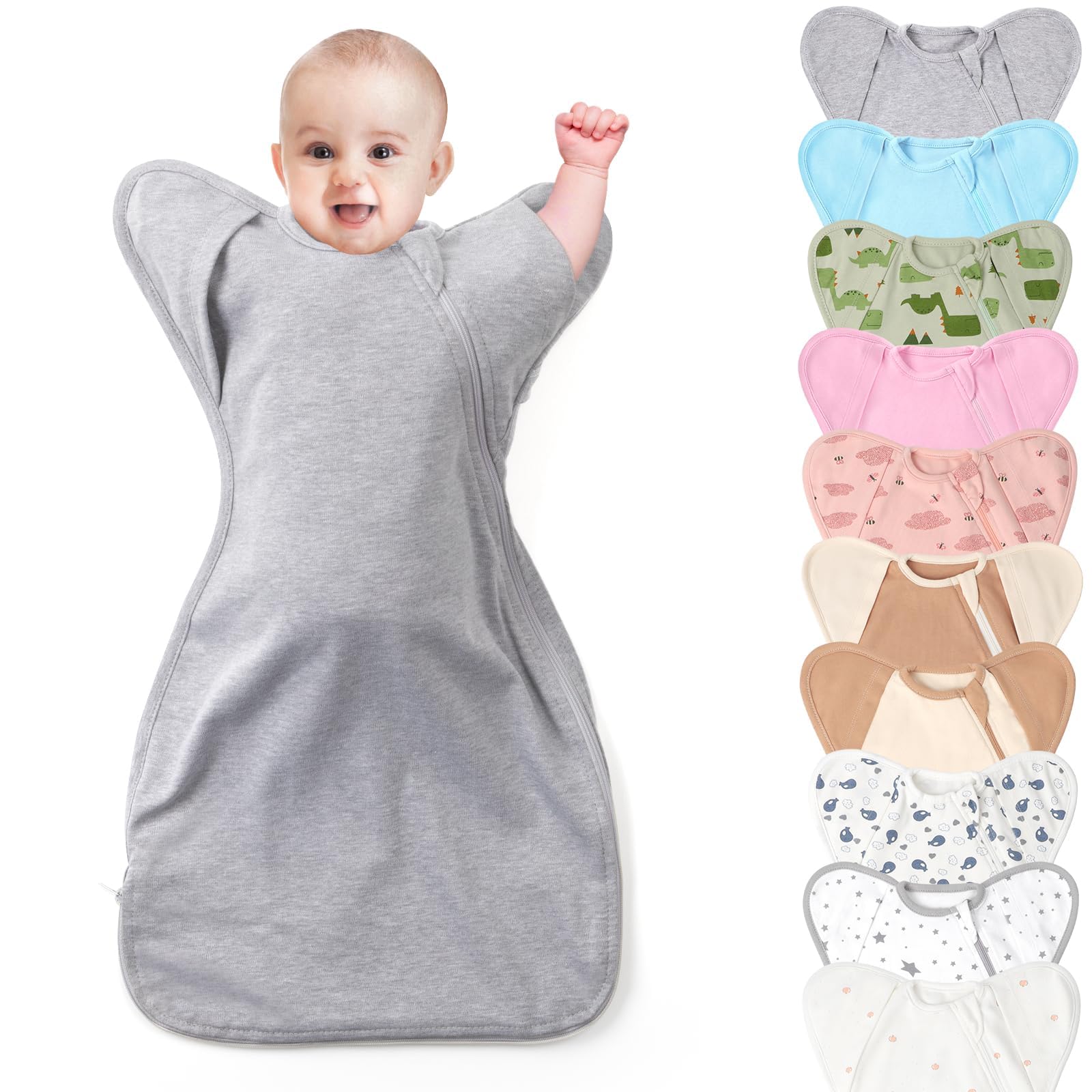 Knirose 3-Way Wearable Swaddle Blankets Sleep Sack with Arms Up Self-Soothing, Easy Diaper Changing Sleeping Bag for Baby Boy Girl Newborns Transitions to Arms-Free Calms Startle Reflex Better Sleep