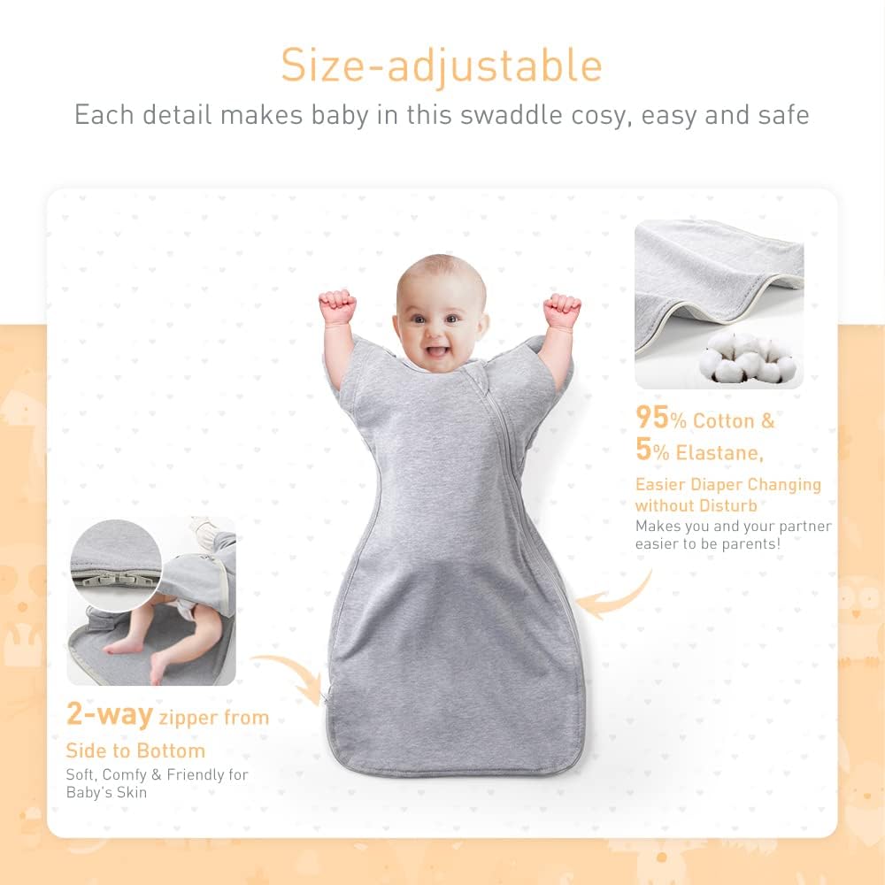 Knirose 3-Way Wearable Swaddle Blankets Sleep Sack with Arms Up Self-Soothing, Easy Diaper Changing Sleeping Bag for Baby Boy Girl Newborns Transitions to Arms-Free Calms Startle Reflex Better Sleep