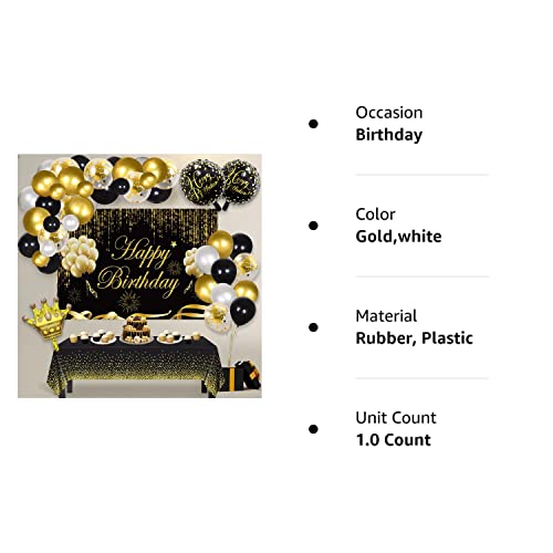 Black and Gold Birthday Party Decorations Set, Black and Gold Backdrop Banner, 65 Pieces Gold Black Latex Balloon Arch Garland Kit, Happy Birthday Foil Balloons, Birthday Party Supplies