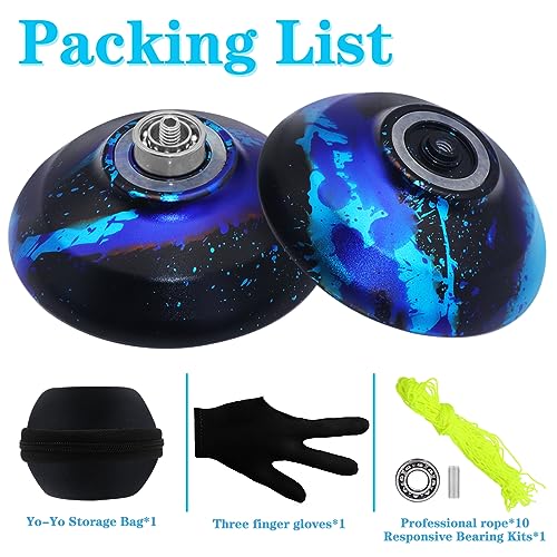 WATIEOBOO Unresponsive Metal Yoyo Professional, Replacement Responsive Ball Bearing Yoyo for Kids Beginners, Professional Trick Yoyo for Adults with Bag, Glove and 10 Yoyo Strings