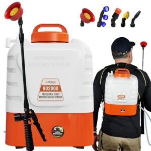 petratools 2-gallon battery powered sprayer, battery powered backpack sprayer - compact lawn sprayers in lawn and garden professional electric sprayer, multiple nozzles & ultra life battery - hd2000