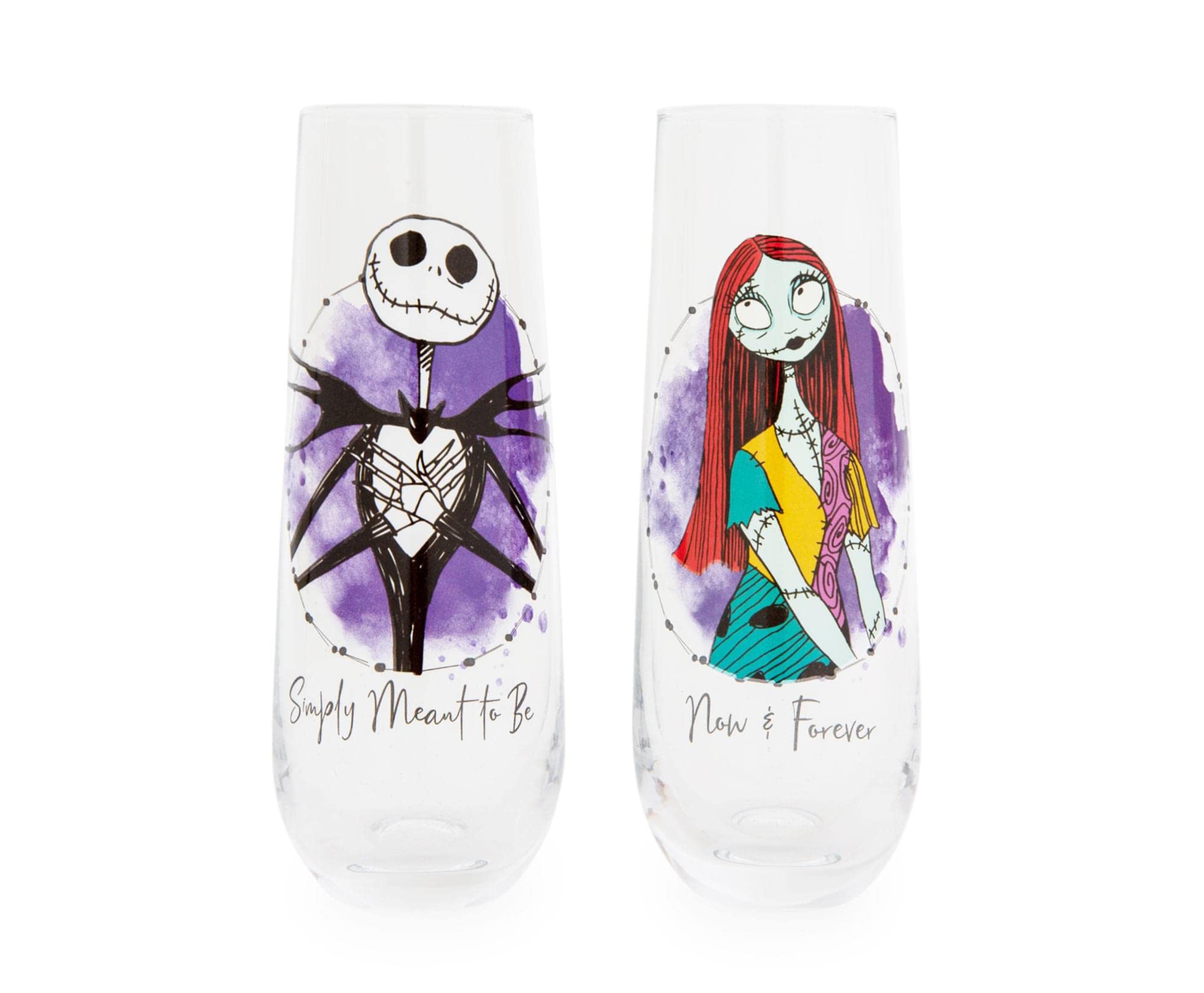 Silver Buffalo The Nightmare Before Christmas Jack and Sally Stemless Fluted Glasses | Set of 2