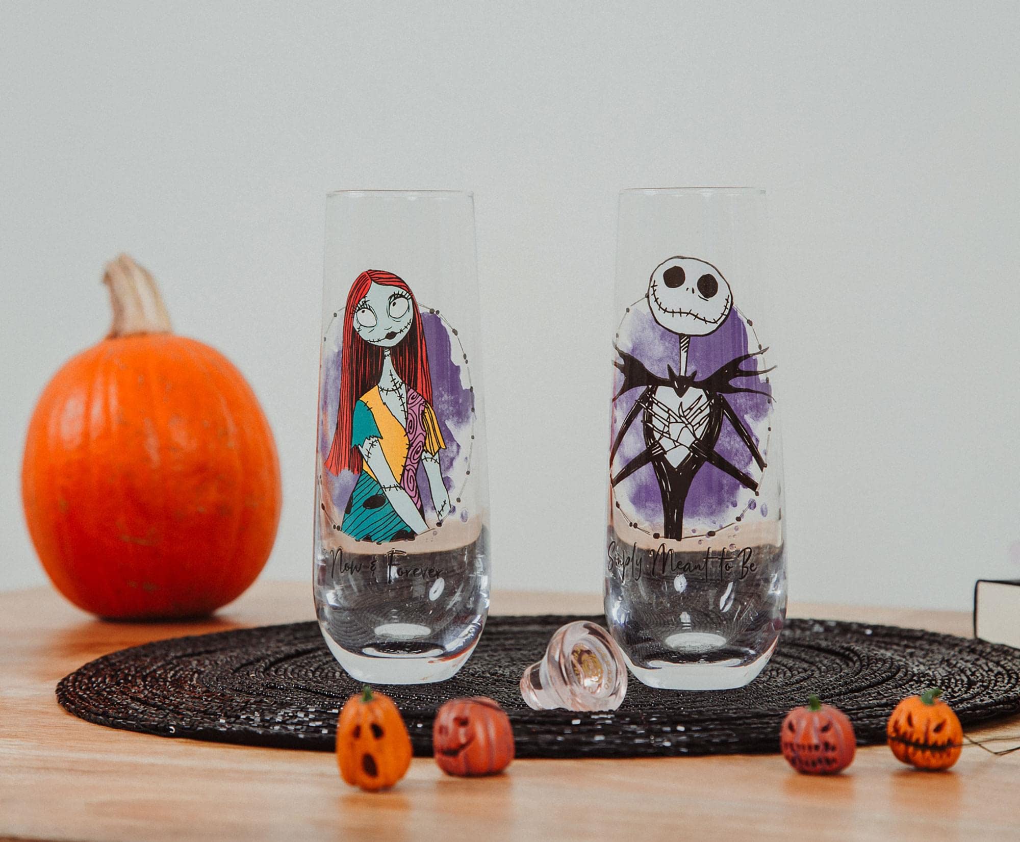 Silver Buffalo The Nightmare Before Christmas Jack and Sally Stemless Fluted Glasses | Set of 2