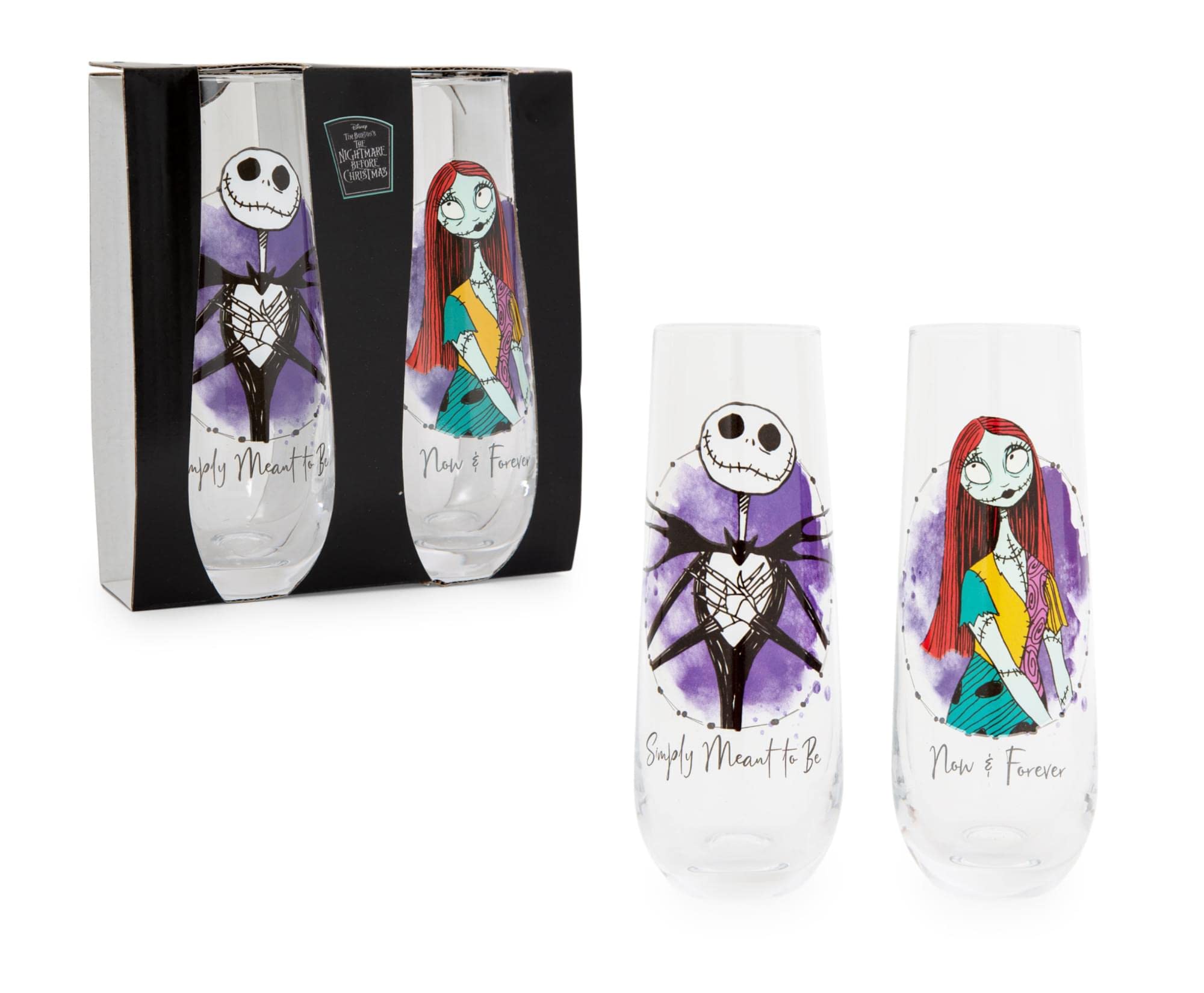 Silver Buffalo The Nightmare Before Christmas Jack and Sally Stemless Fluted Glasses | Set of 2