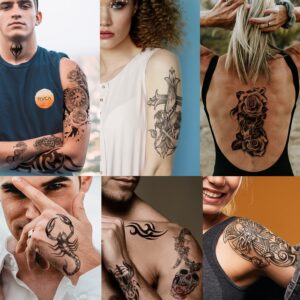 Yazhiji 70sheets Waterproof Temporary Tattoo for Girls or Boys Kids 10sheets Larger Half Arm Rose Snake Clock Fake Tattoos for Men or Women And 60 sheets Tiny Bird Flower Owl Deer Tat Sticker