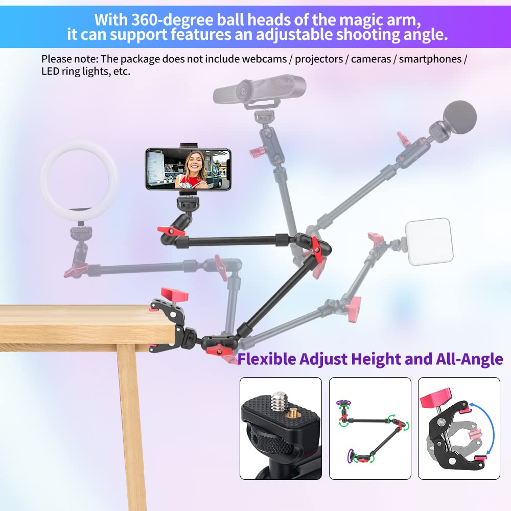 Super Camera Clamp Mount with Articulating Magic Arm 22in, Adjustable Super Clamp Camera Mount Magic Arm for LED Lights