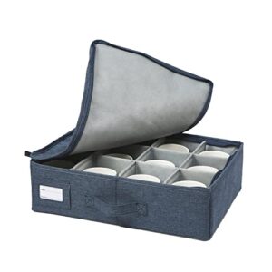 sattiyrch cup and mug storage box, holds 12 coffee mugs and tea cups, fully-padded inside with sturdy dividers