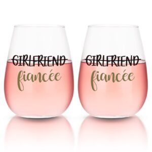 modwnfy girlfriend and girlfriend wine glasses, engagement gifts for lesbian couples, girlfriends newly engaged unique stemless wine glasses, set of 2 lesbian gifts, valentines lesbian stuff, 15 oz