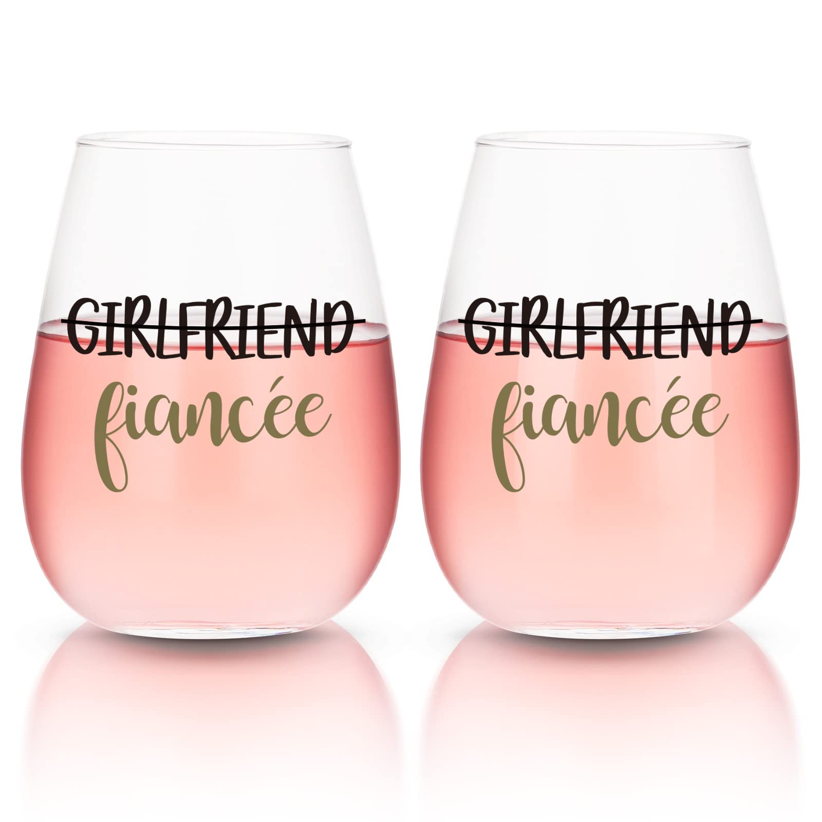 Modwnfy Girlfriend and Girlfriend Wine Glasses, Engagement Gifts for Lesbian Couples, Girlfriends Newly Engaged Unique Stemless Wine Glasses, Set of 2 Lesbian Gifts, Valentines Lesbian Stuff, 15 oz