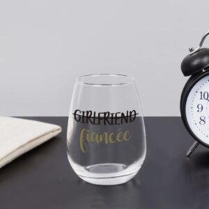 Modwnfy Girlfriend and Girlfriend Wine Glasses, Engagement Gifts for Lesbian Couples, Girlfriends Newly Engaged Unique Stemless Wine Glasses, Set of 2 Lesbian Gifts, Valentines Lesbian Stuff, 15 oz