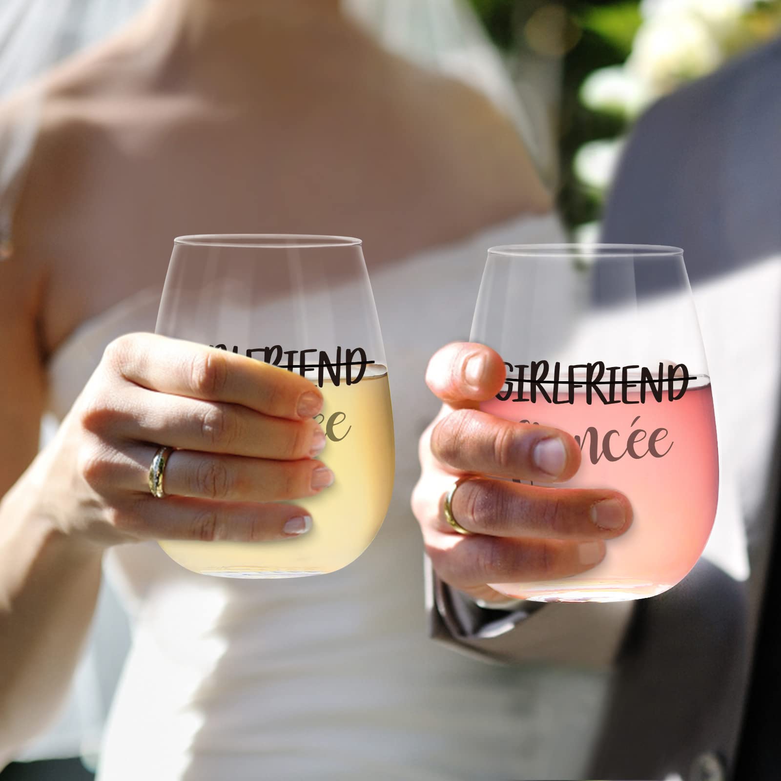 Modwnfy Girlfriend and Girlfriend Wine Glasses, Engagement Gifts for Lesbian Couples, Girlfriends Newly Engaged Unique Stemless Wine Glasses, Set of 2 Lesbian Gifts, Valentines Lesbian Stuff, 15 oz