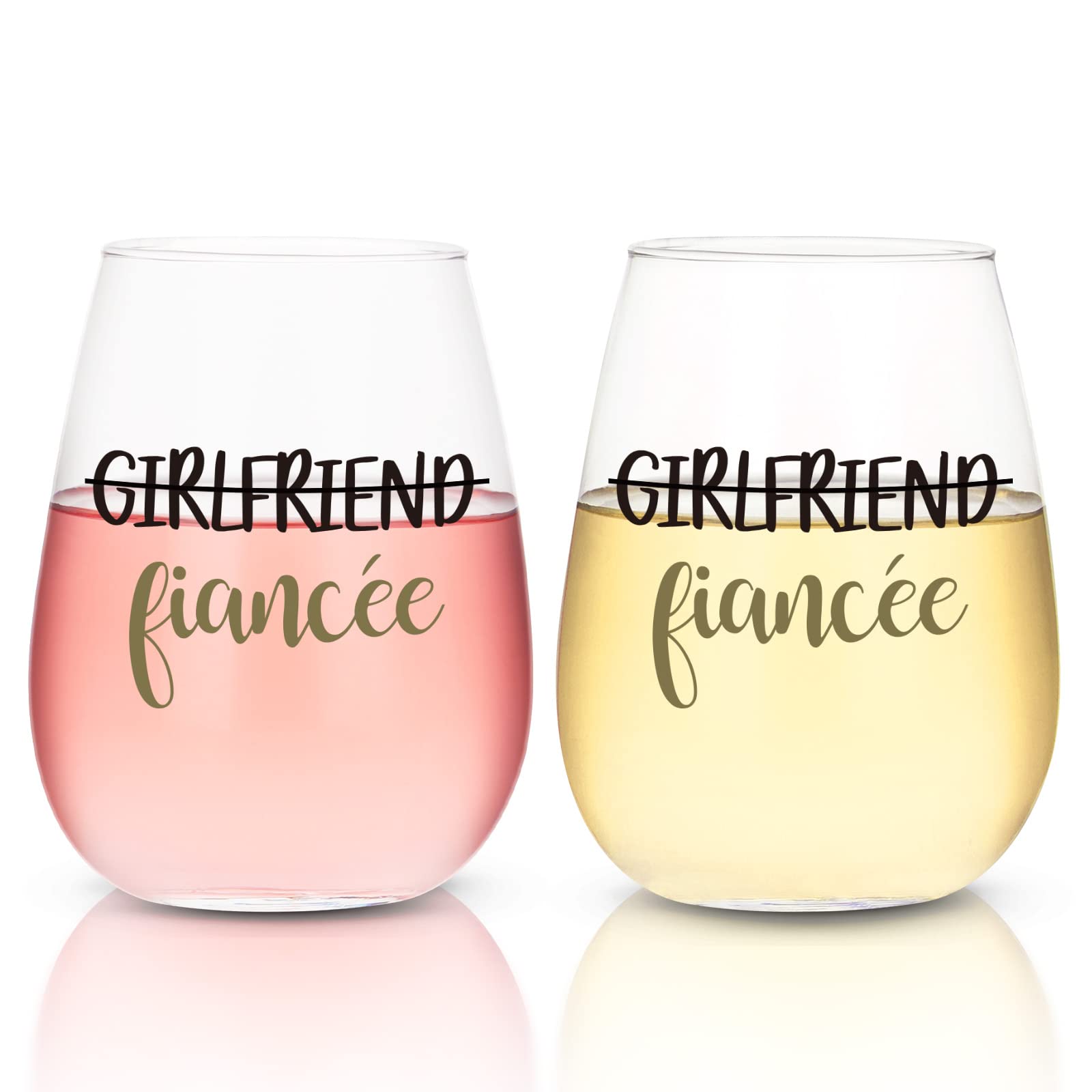 Modwnfy Girlfriend and Girlfriend Wine Glasses, Engagement Gifts for Lesbian Couples, Girlfriends Newly Engaged Unique Stemless Wine Glasses, Set of 2 Lesbian Gifts, Valentines Lesbian Stuff, 15 oz