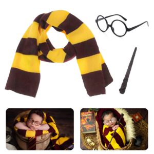 m&g house newborn photography props magic novelty scarf wizard glasses crochet wand halloween baby photoshoot props scarf eyeglass baby photo props halloween cosplay scarf party costume supplies