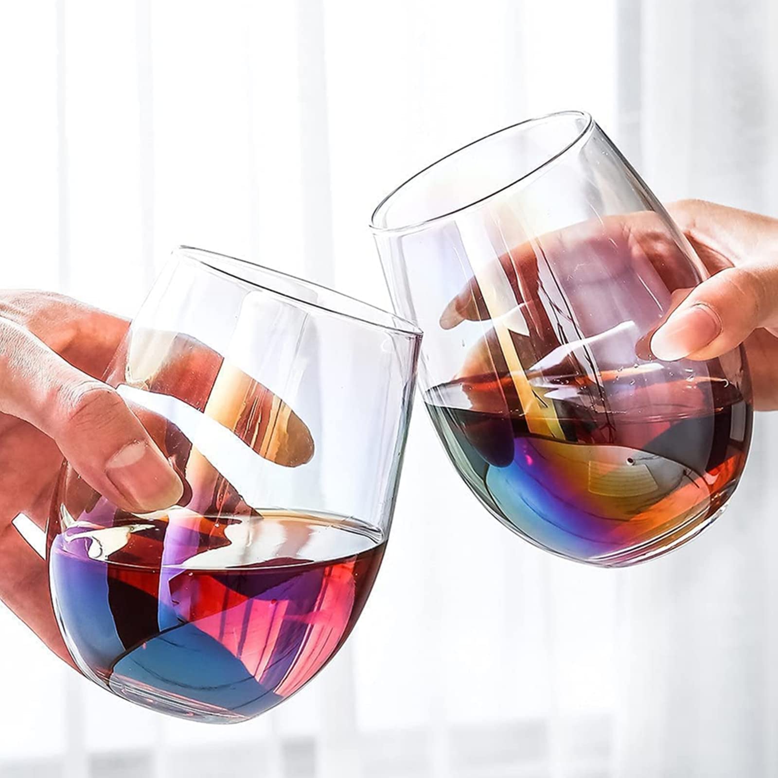 Colored Stemless Wine Glasses, 18 Oz Large Rainbow Wine Glasses, Stemless Goblet Beverage Cups with Colored Gift Box for Girl & Boy Friends Sister, Good Gift Idea for Festival Wedding Birthday Party