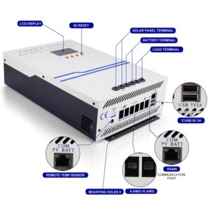 100 Amp MPPT Solar Charge Controller 24V 12V Auto, 100A Solar Panel Regulator Max Input Power 2500W, for AGM Sealed Gel Flooded Lithium Battery