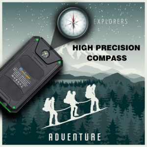 Solar Power Bank 36800mah, Solar Charger Power Bank with 18W PD 5V 3.1A outputs, IP67 Waterproof, Grade A+ Battery with LED Flashlight and Compass, Perfect Camping Gear Accessory for Outdoor (Green)