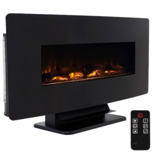 sunnydaze 42-inch curved face indoor led electric fireplace - floating/tabletop- 7 flame colors - black finish