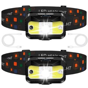 mioisy headlamp rechargeable,1200 lumen ultra bright led head lamp flashlight with white red light, 2 pack motion sensor waterproof headlight, 8 modes lights for outdoor camping fishing running