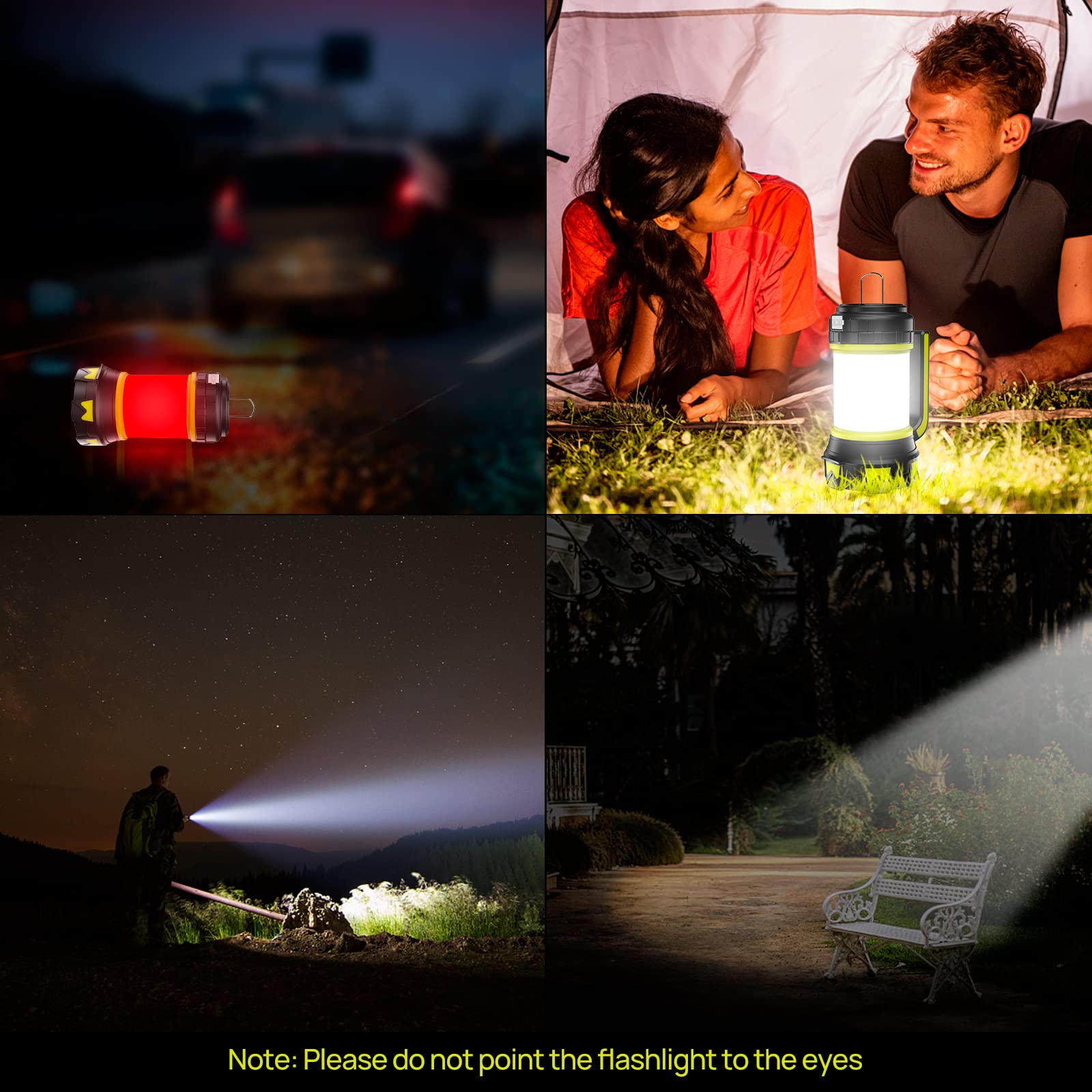 Bochaos Rechargeable Flashlights Camping Lantern,6 Modes LED Bright Flashlight 3000mAh Power Bank, IPX4 Waterproof, Emergency Flashlight Lantern for Outdoor， Hurricane, USB Cable Included-1 Flashlight