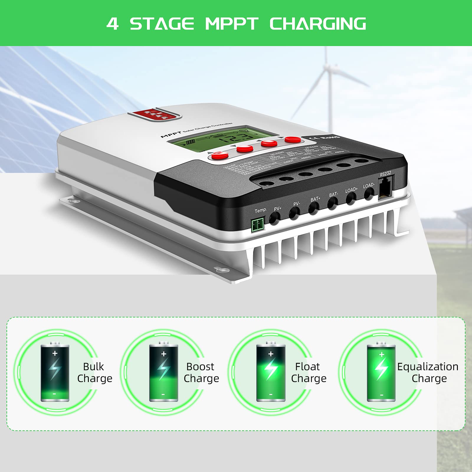 30A MPPT Solar Charge Controller, Bateria Power12V/24V DC Input Negative Ground Controller Auto Parameter Adjustable LCD Display Solar Panel Regulator fit for Gel Sealed Flooded and Lithium Battery