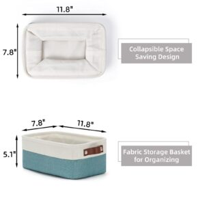 HNZIGE Small Storage Baskets for Organizing Fabric Baskets for Shelves,Fabric Cube Storage Baskets Closets, Laundry, Nursery, Decorative Baskets for Gifts Empty (White&Teal)