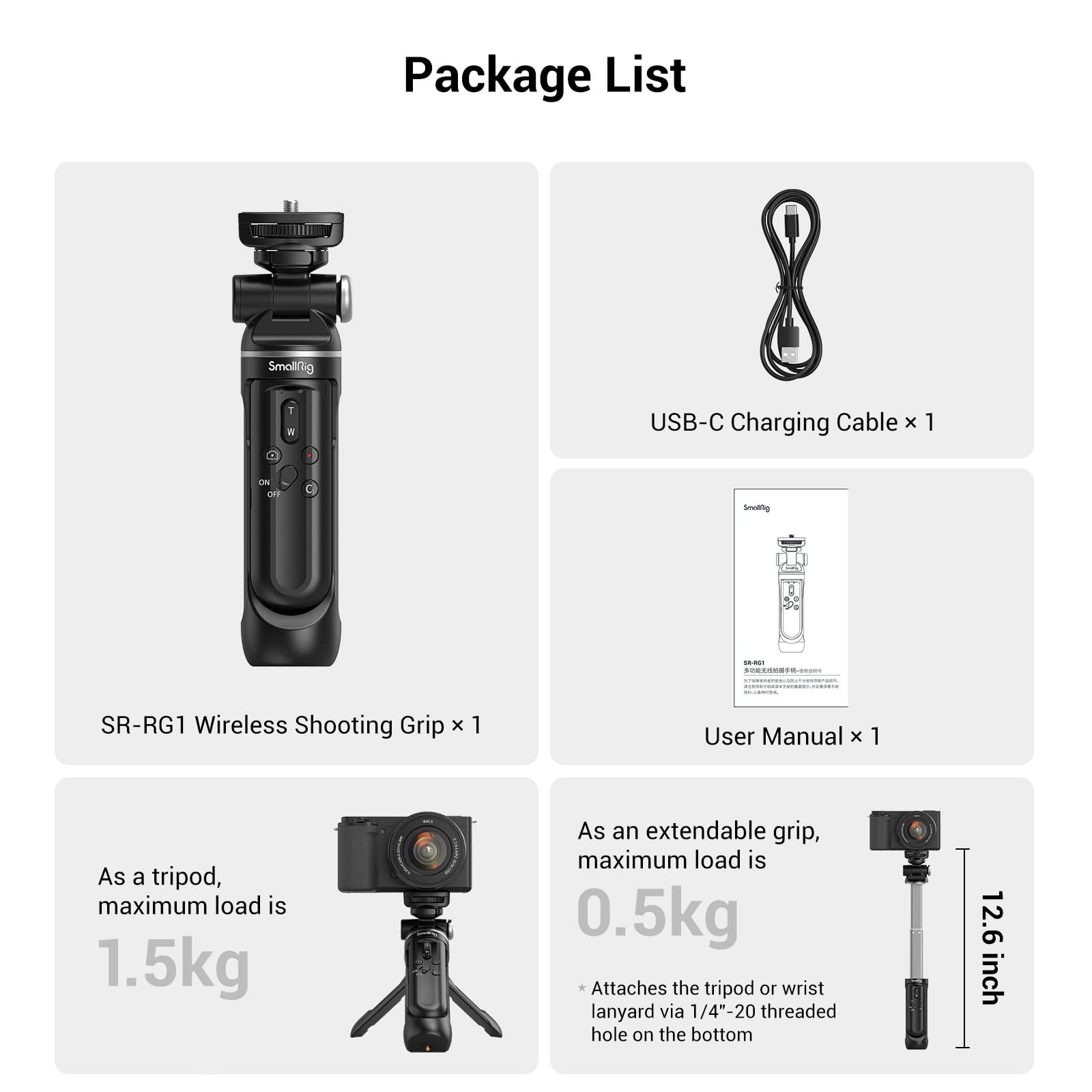 SmallRig SR-RG1 Extendable Remote Wireless Camera Shooting Grip, Vlog Tripod Selfie Stick for Sony A6700, ZV-E10, ZV-E1, ZV-1 II, RX100 VII, A6600, A6400, for Canon M50, G7X, Photo/Video/Zoom - 3326