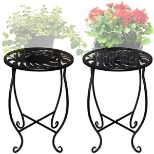 kabb 15'' tall plant stand for flower pot, 10-inch round metal plant stand indoor, decorative black flower pot stand plant table, rustproof potted holder outdoor plant stands for home garden