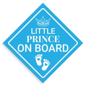 super cute, elegant 4.5in prince on board sticker 1pk. bright blue diamond newborn caution car bumper decals. premium vinyl baby safety warning label for vehicles, trucks, automobiles, cars, vans